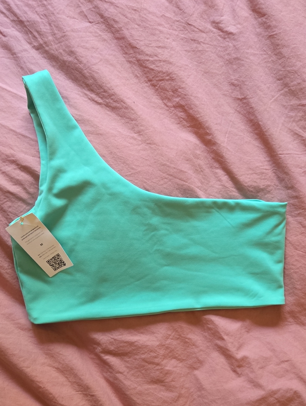 One-Shoulder Swim Bikini Top in Aquamarine